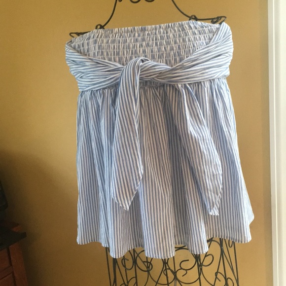 Shirt Top Off Shoulder Blue striped NWT Loft Sz M - Picture 1 of 5